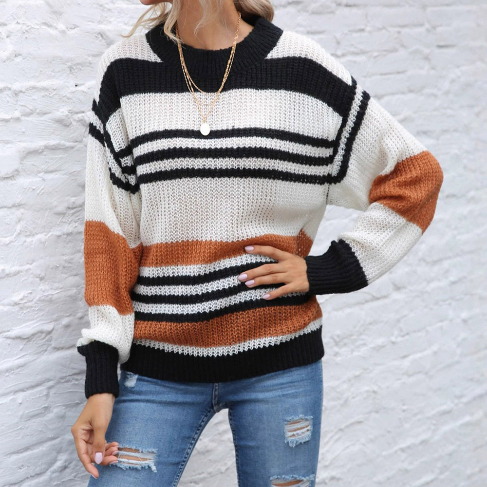 Zara Oversized Color Block Striped Knit Round Neck Sweater Fall Winter